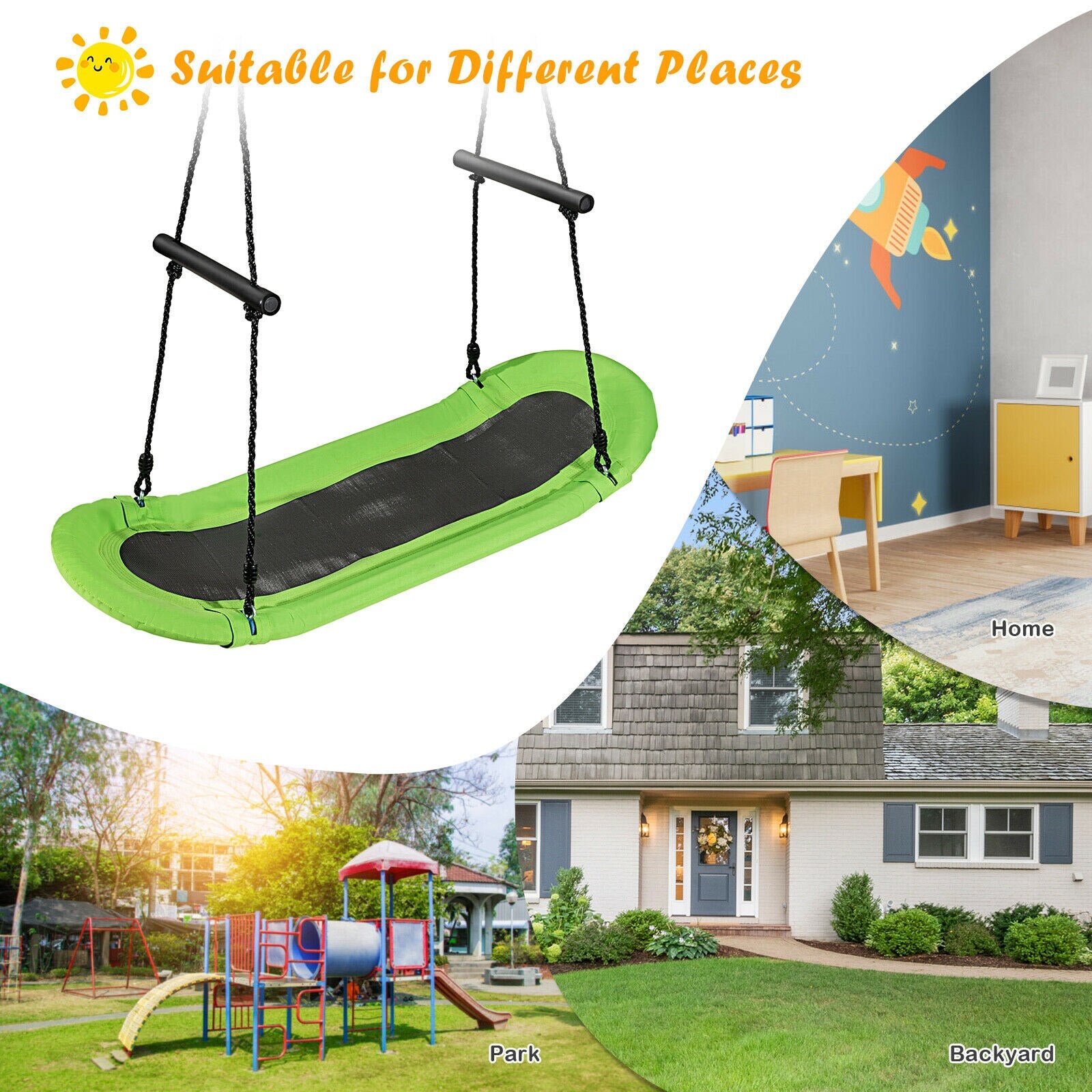 Adjustable Oval Platform Tree Swing with Handle