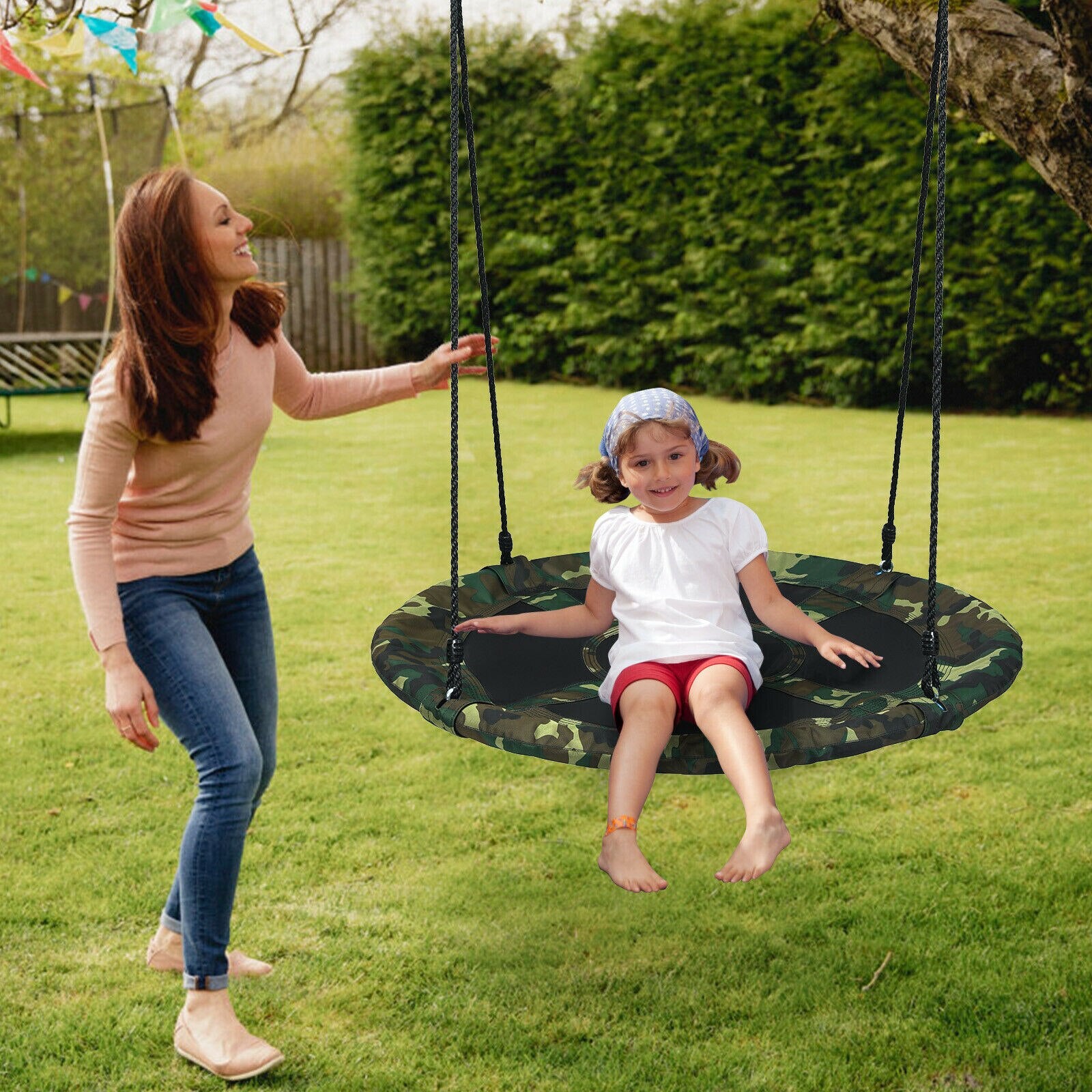 40" Flying Saucer Tree Swing with Adjustable Ropes