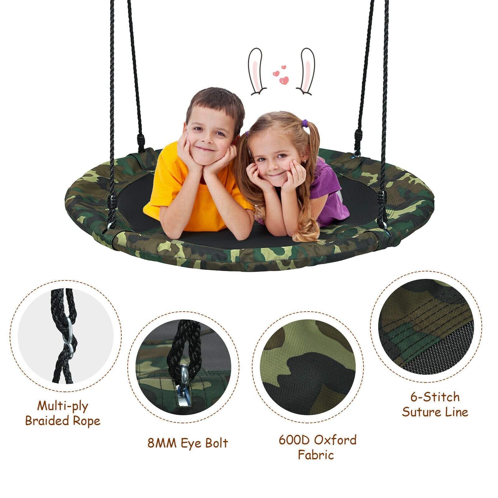 40" Flying Saucer Tree Swing with Adjustable Ropes