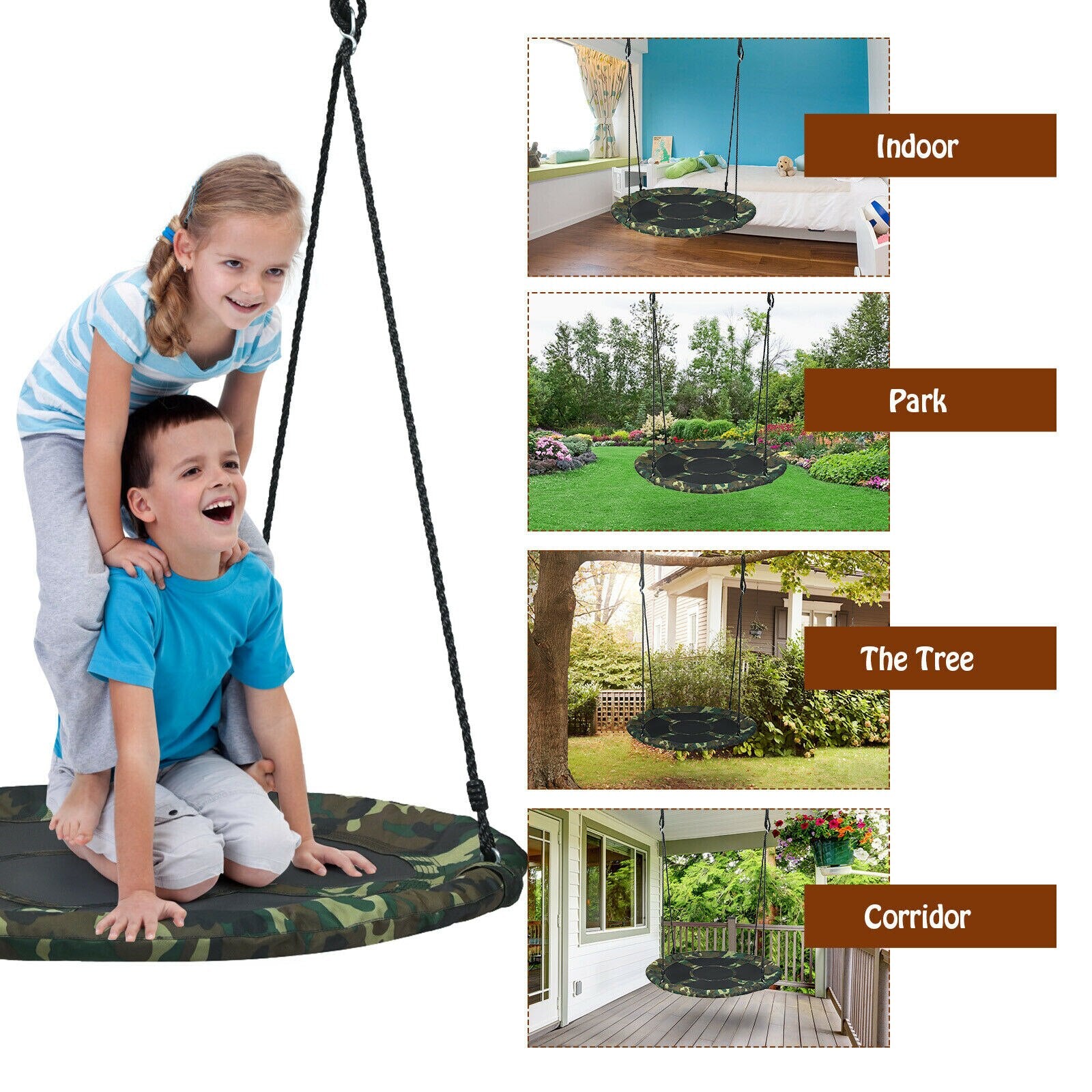 40" Flying Saucer Tree Swing with Adjustable Ropes