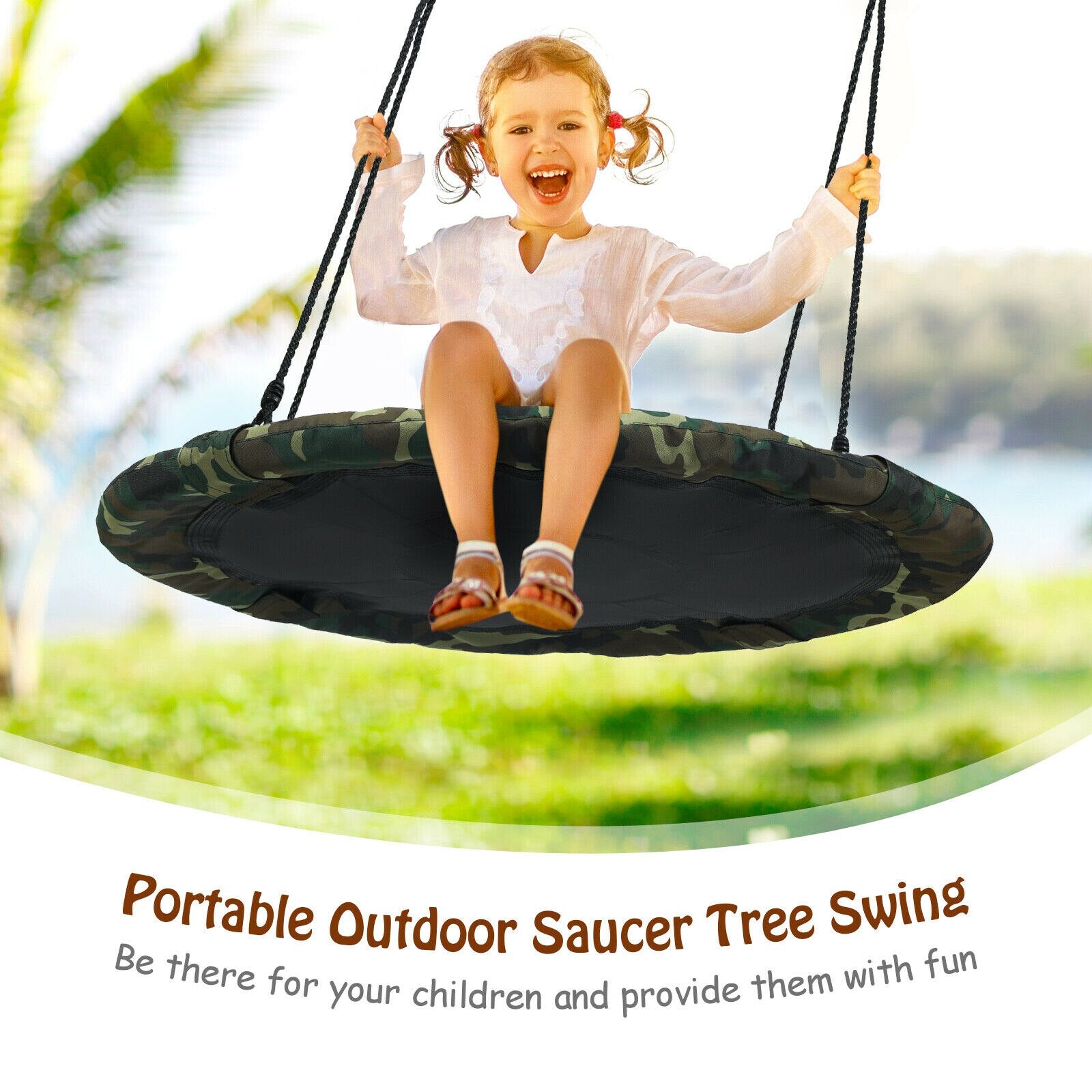 40" Flying Saucer Tree Swing with Adjustable Ropes