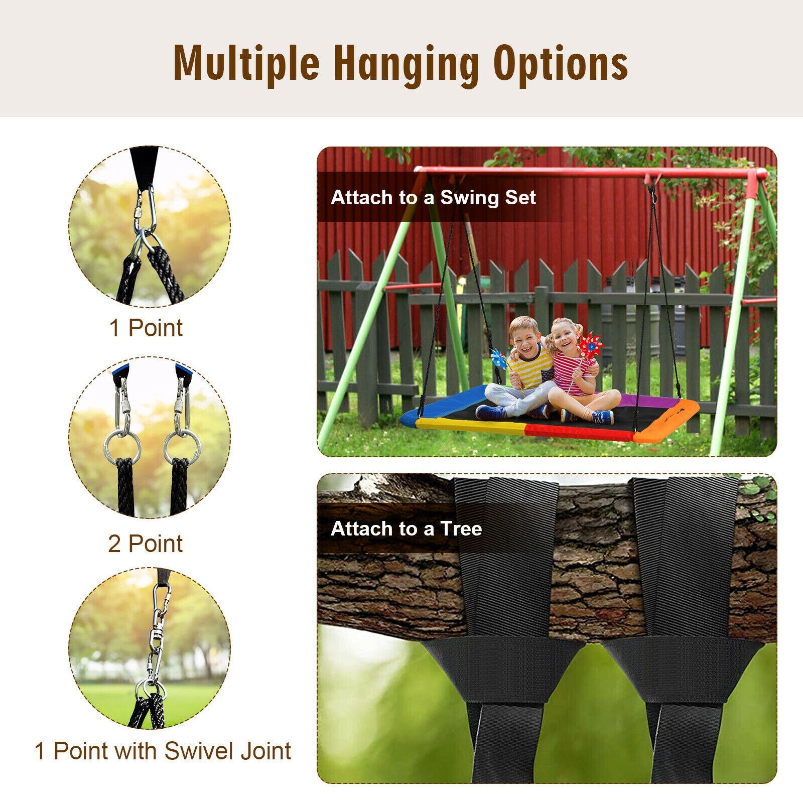 60” Platform Tree Swing with 2 Hanging Straps