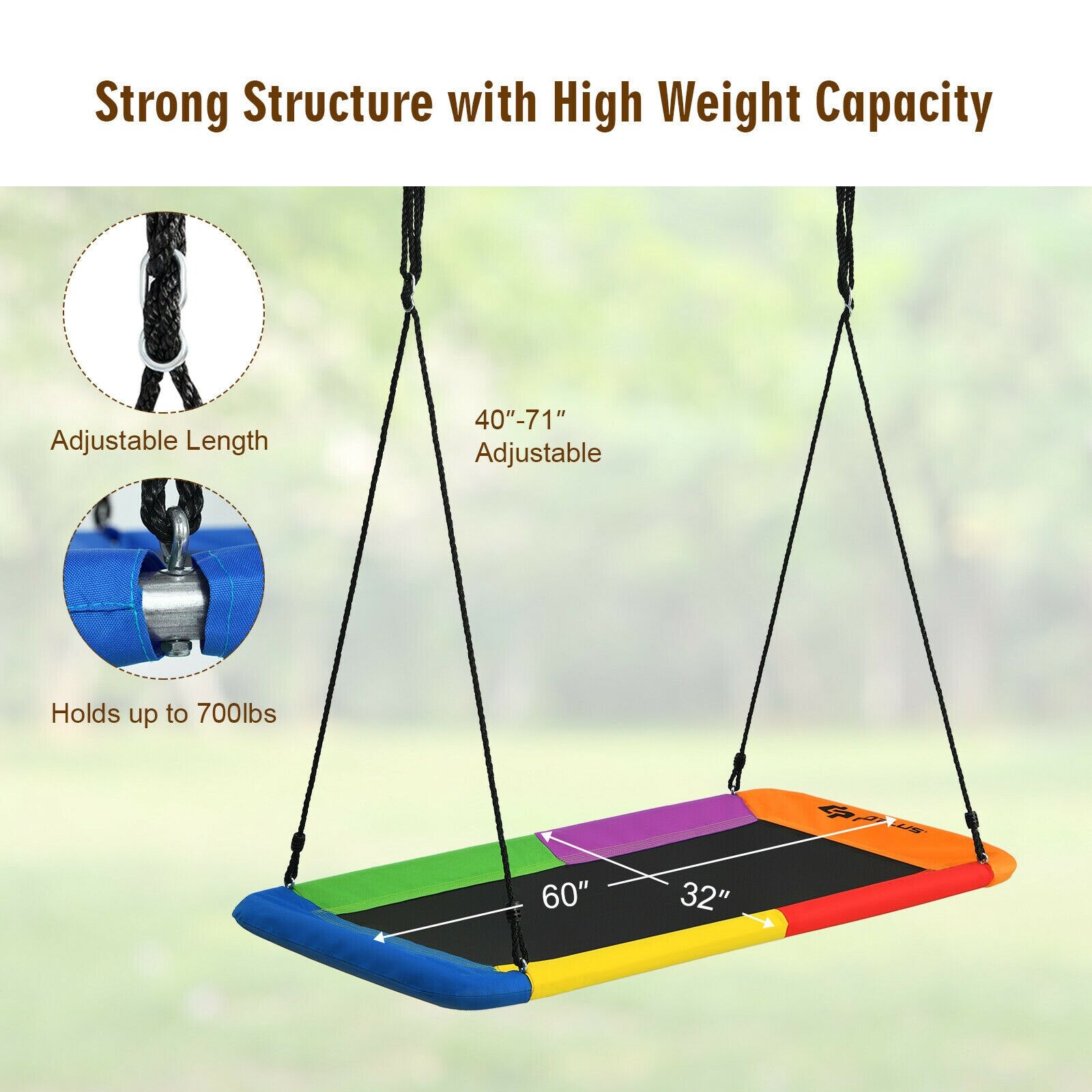 60” Platform Tree Swing with 2 Hanging Straps