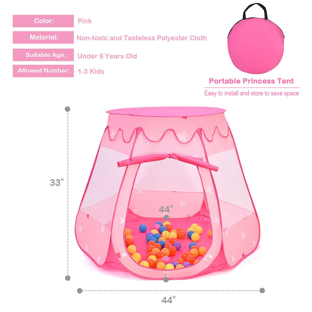 Princess Play Tent with 100 Balls