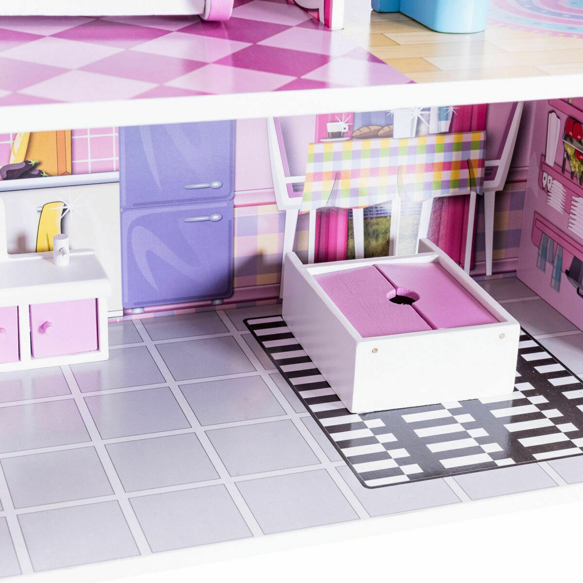 3-Level Pink Dollhouse with Furniture and Gliding Elevator