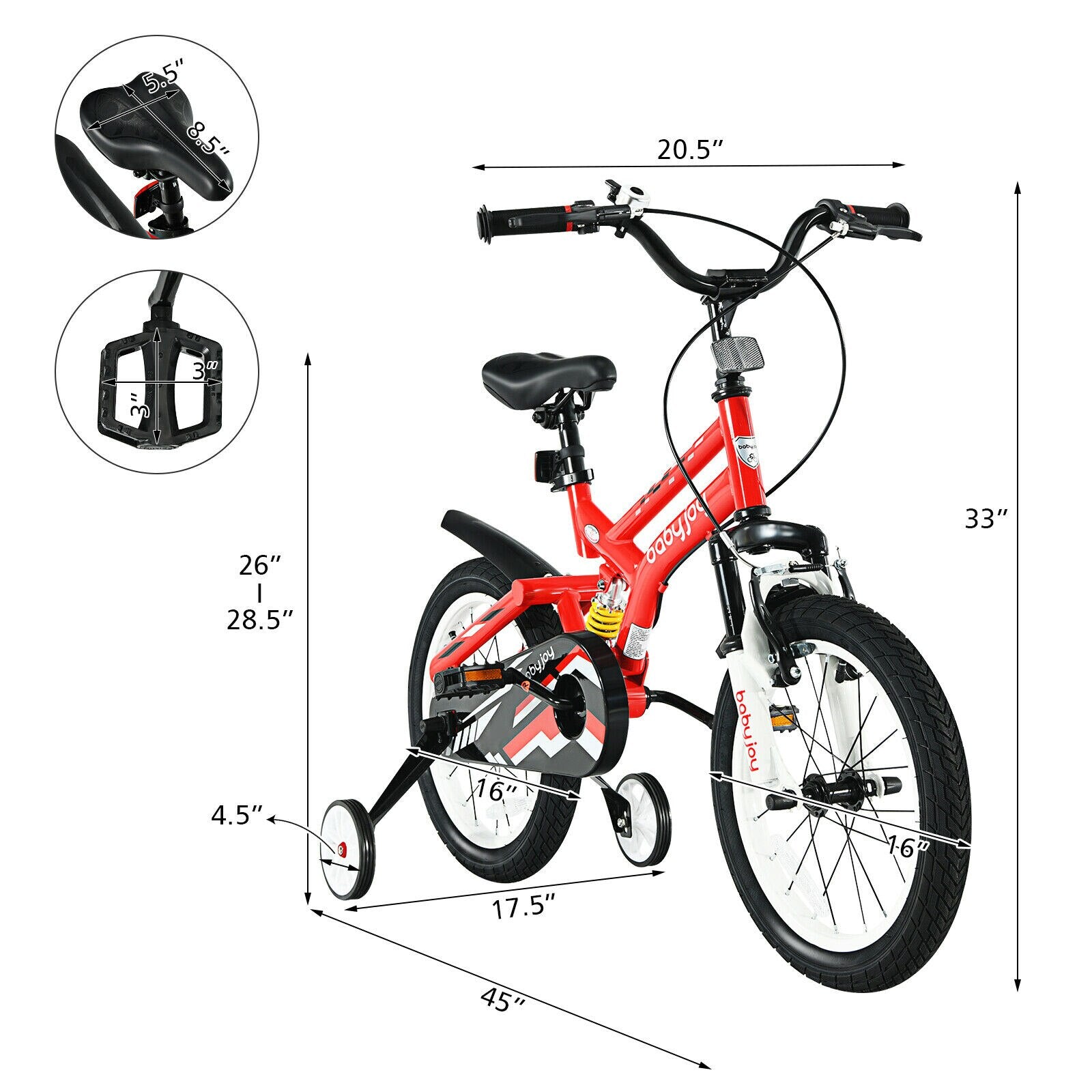 16" Adjustable Freestyle Bicycle with Training Wheels