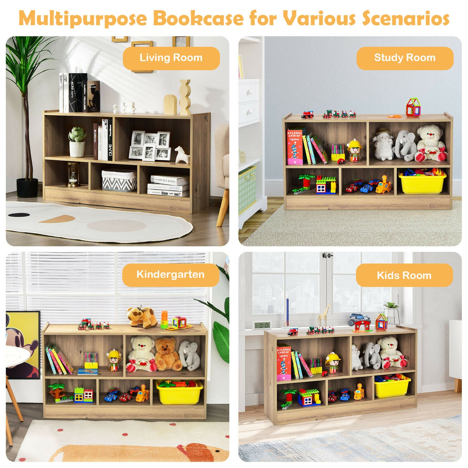 5-Cube Natural Wooden Bookcase