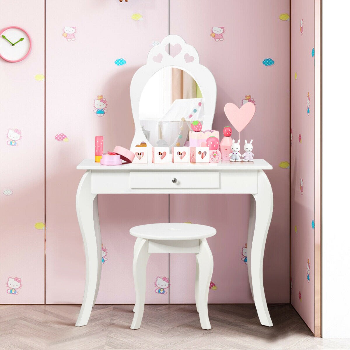 Makeup Dressing Table With Mirror for Girls in White