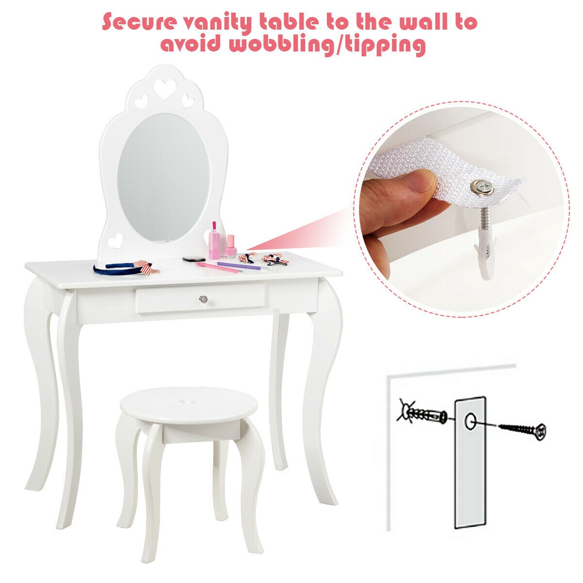 Makeup Dressing Table With Mirror for Girls in White