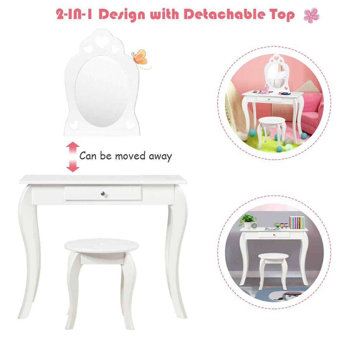 Makeup Dressing Table With Mirror for Girls in White