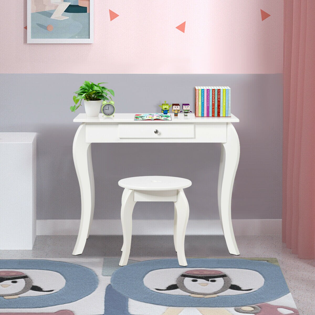 Makeup Dressing Table With Mirror for Girls in White