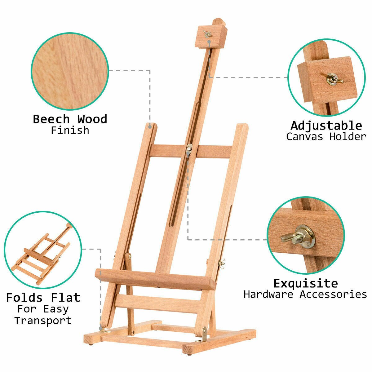 Adjustable Tabletop Wooden H-Frame Studio Easel