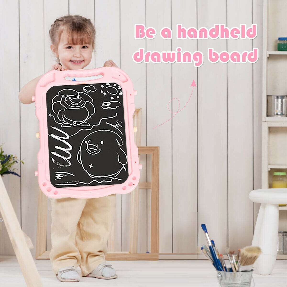 Adjustable Height Double-Sided Board Easel with Accessories