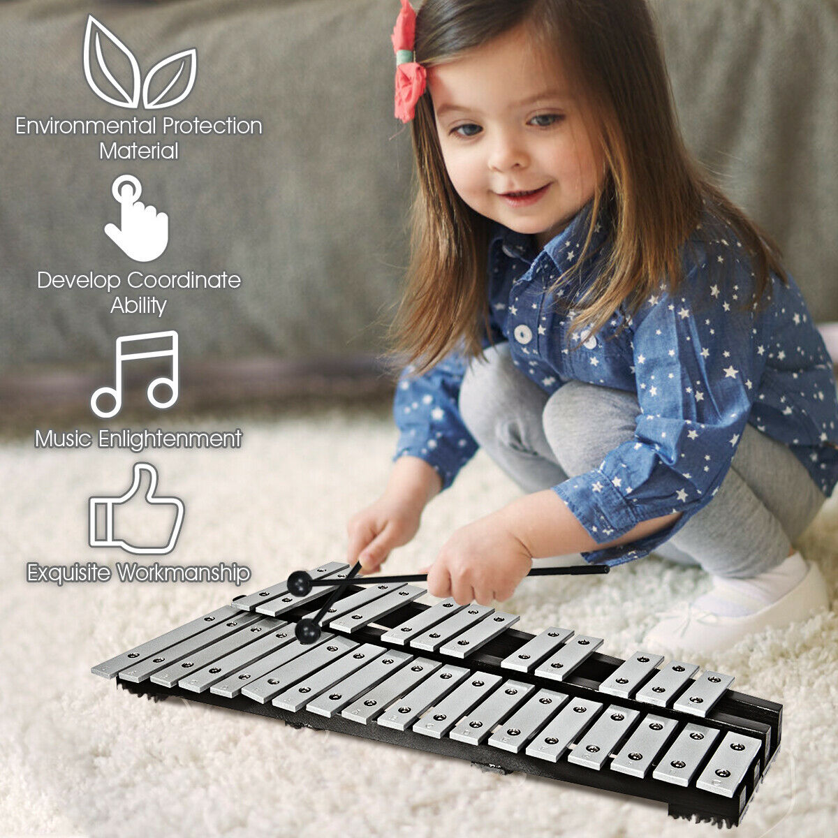 30 Note Foldable Kids Glockenspiel Xylophone