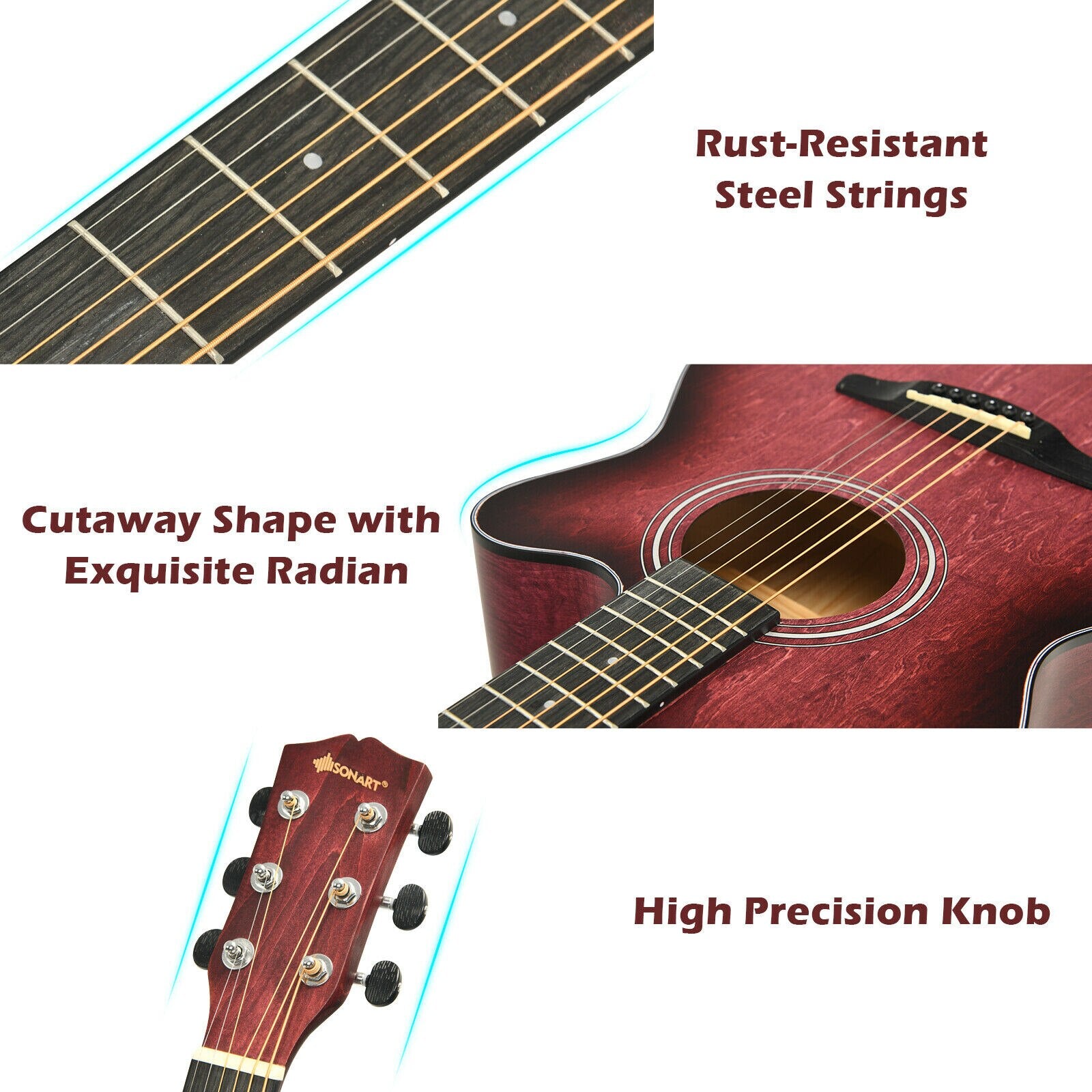 40" Cutaway Acoustic Guitar Starter Bundle Kit in Red