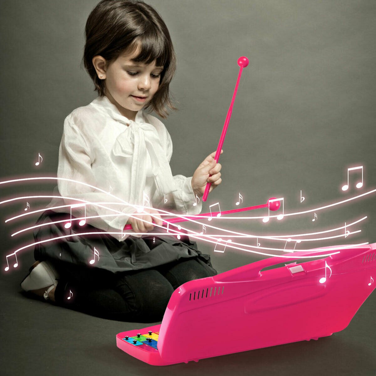 25 Notes Kids Glockenspiel Xylophone in Pink/Yellow/Red