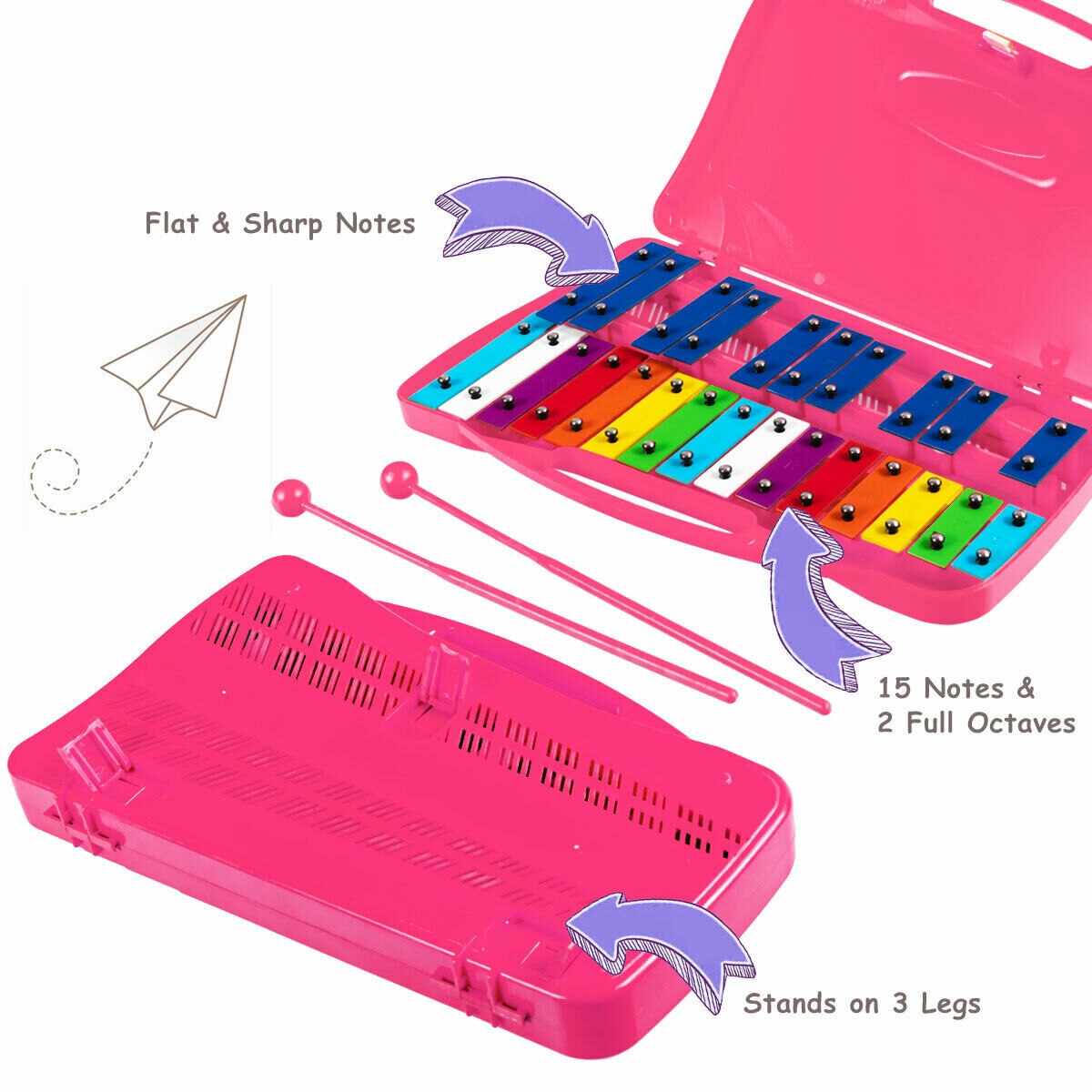 25 Notes Kids Glockenspiel Xylophone in Pink/Yellow/Red