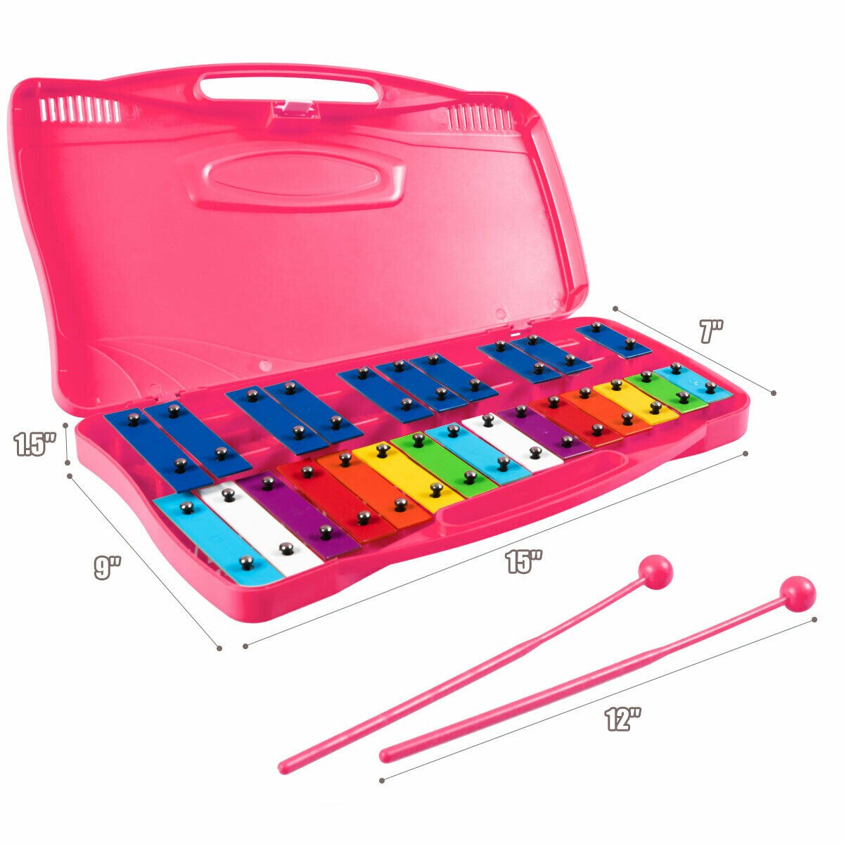 25 Notes Kids Glockenspiel Xylophone in Pink/Yellow/Red