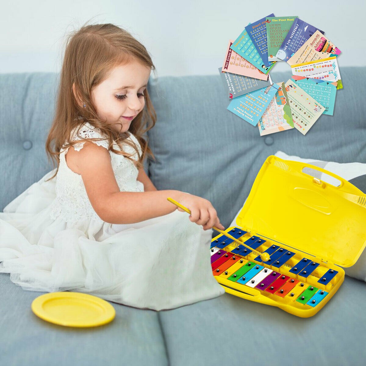 25 Notes Kids Glockenspiel Xylophone in Pink/Yellow/Red