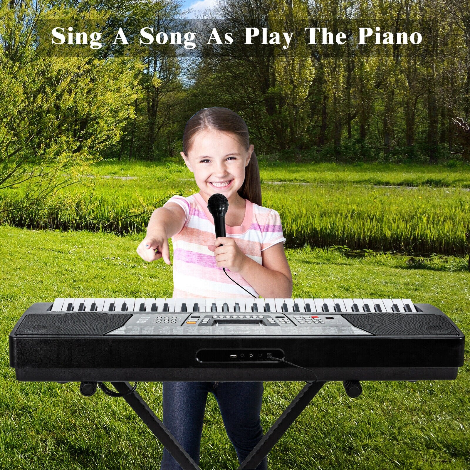 61-Key Electronic Piano Keyboard with Stand, Bench, Headphone and Microphone