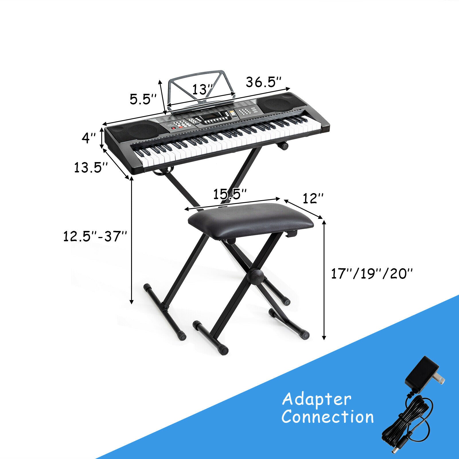 61-Key Electronic Piano Keyboard with Stand, Bench, Headphone and Microphone