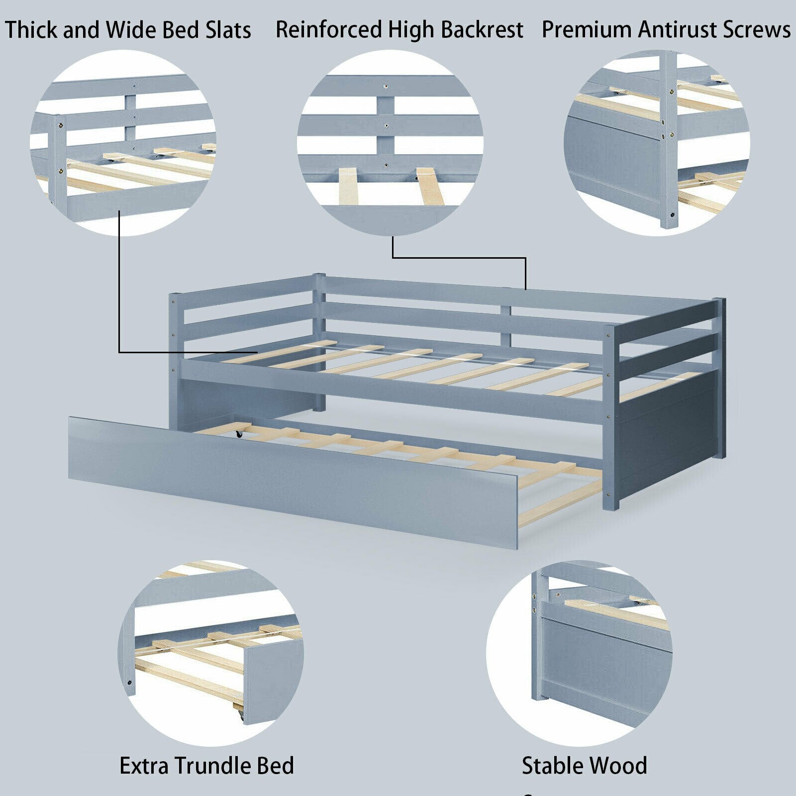 Wooden Twin Size Trundle Daybed