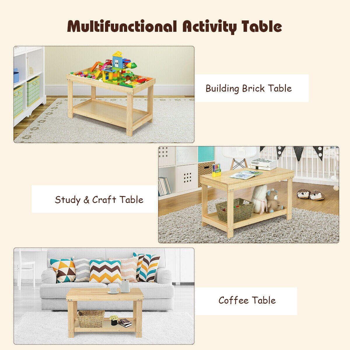 Wooden Activity Play Table with Storage