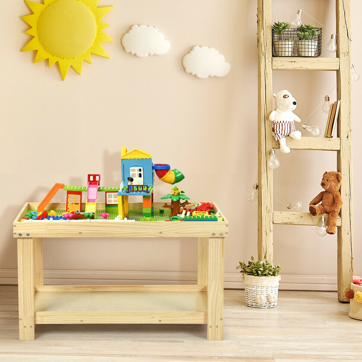 Wooden Activity Play Table with Storage