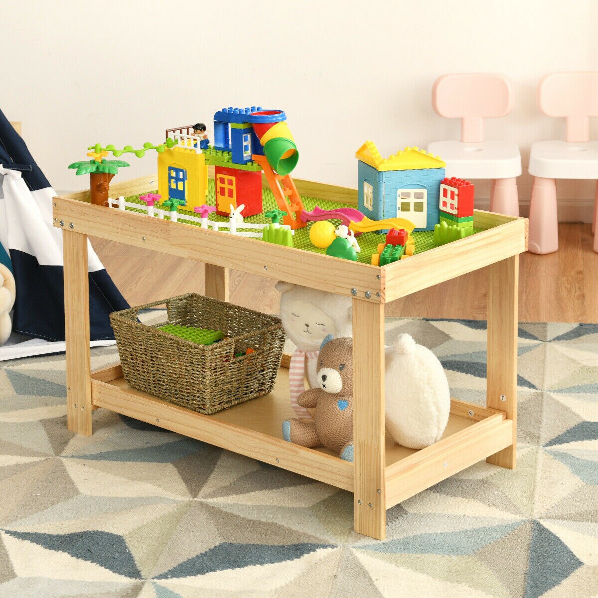 Wooden Activity Play Table with Storage