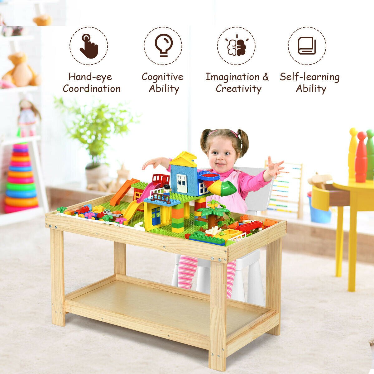 Wooden Activity Play Table with Storage