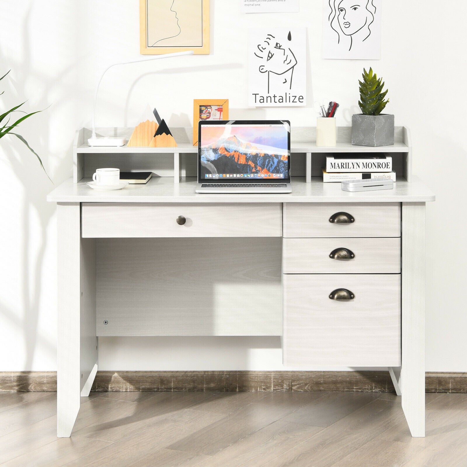 Computer & Laptop Desk with Hutch in White