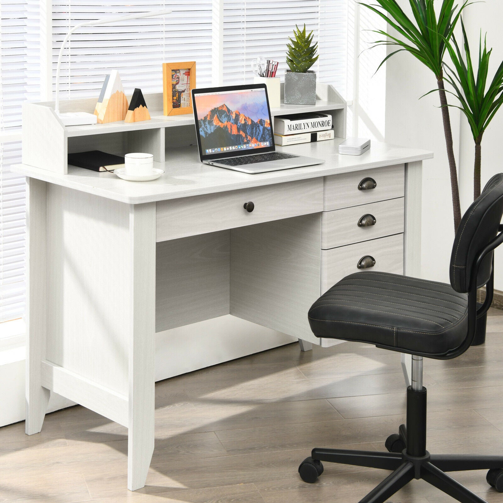 Computer & Laptop Desk with Hutch in White