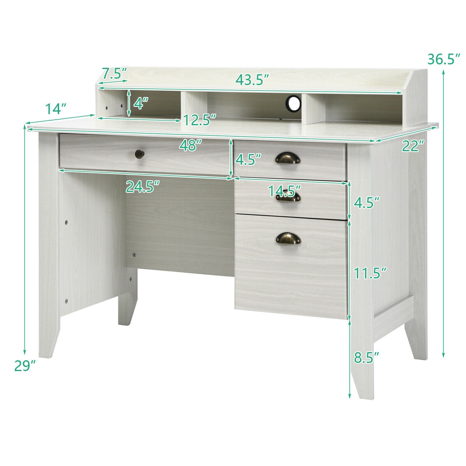 Computer & Laptop Desk with Hutch in White