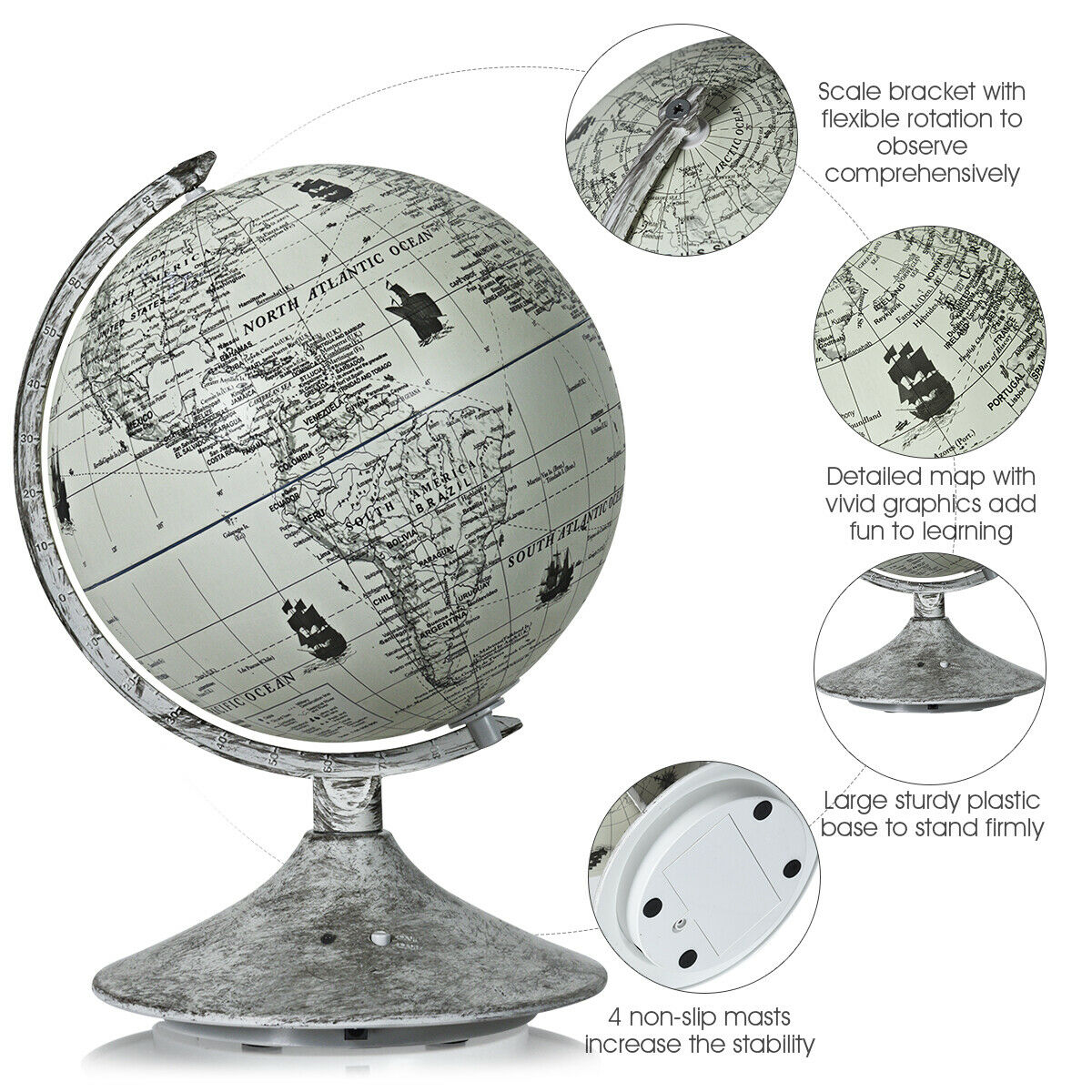 9" 3-in-1 Illuminated World Globe with Star Map