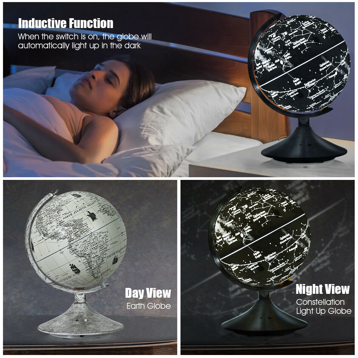 9" 3-in-1 Illuminated World Globe with Star Map