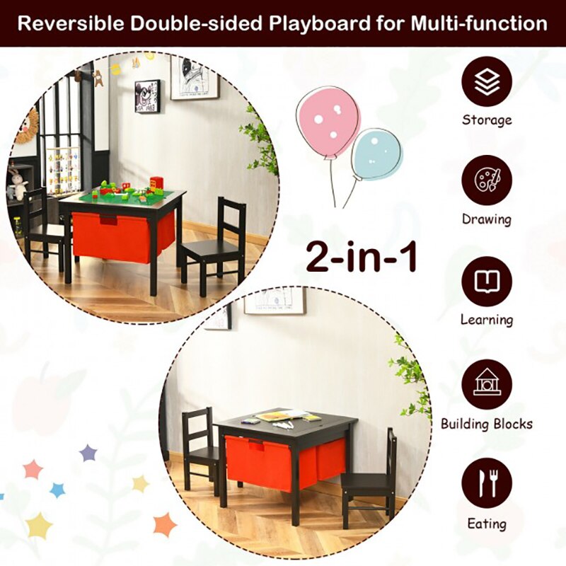 2-in-1 Kids Activity Table & 2 Chairs Set with Storage Building Block Table