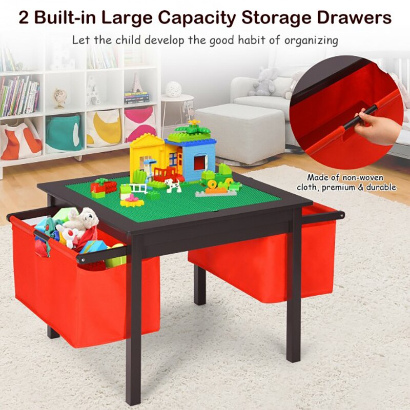 2-in-1 Kids Activity Table & 2 Chairs Set with Storage Building Block Table