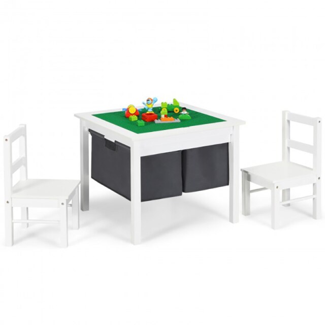 2-in-1 Kids Activity Table & 2 Chairs Set with Storage Building Block Table