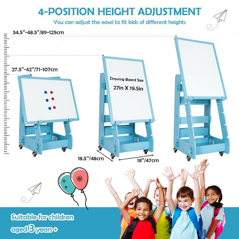 Multifunctional Kids' Standing Art Easel with Dry-Erase Board