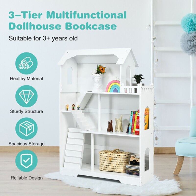 3-Tier Multifunctional Wooden Dollhouse Bookcase