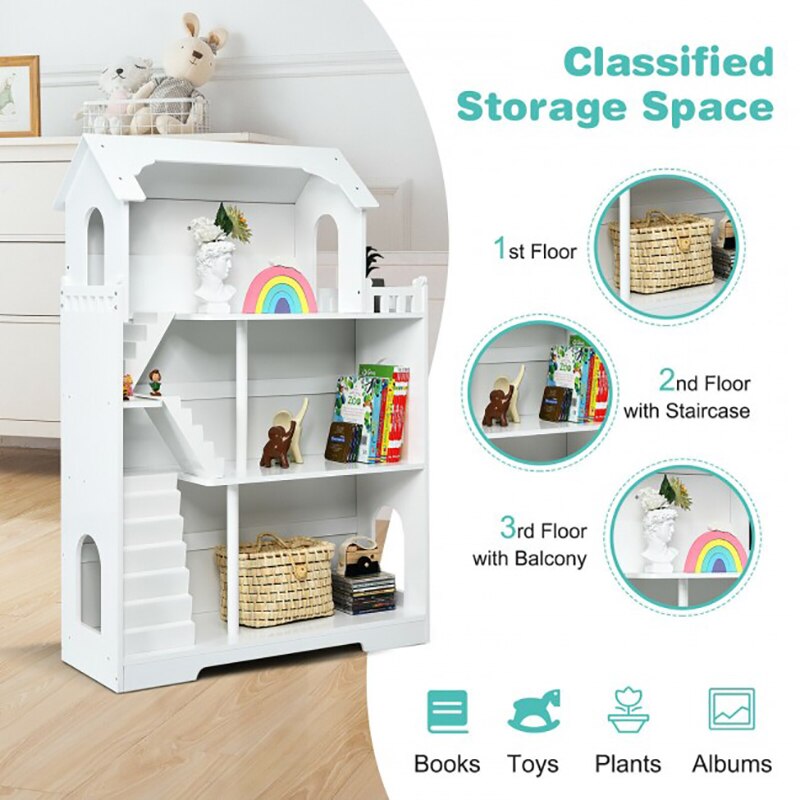 3-Tier Multifunctional Wooden Dollhouse Bookcase