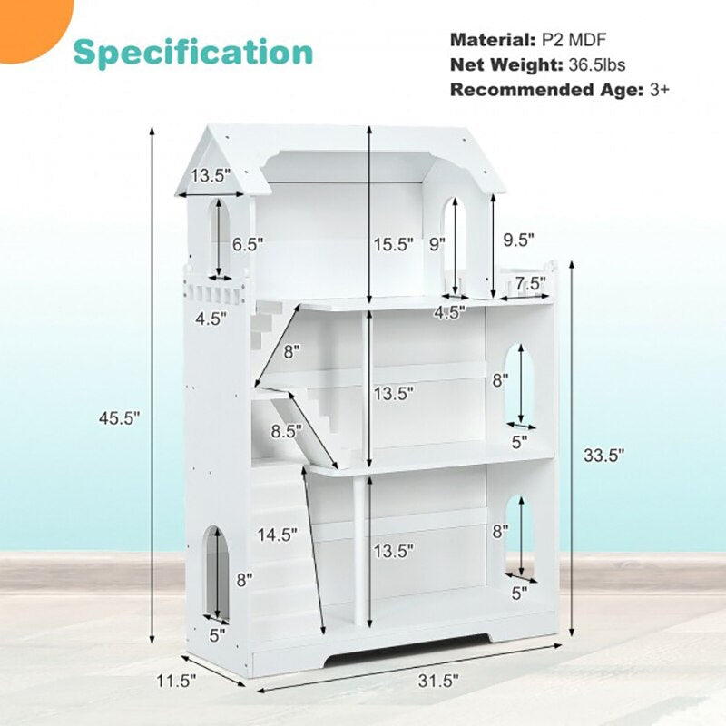 3-Tier Multifunctional Wooden Dollhouse Bookcase