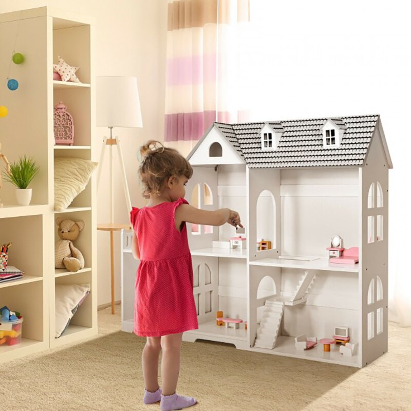 2-Tier Dollhouse Bookcase with Sufficient Storage Space