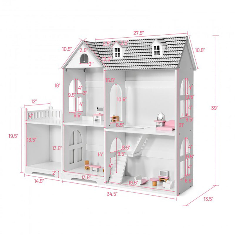 2-Tier Dollhouse Bookcase with Sufficient Storage Space