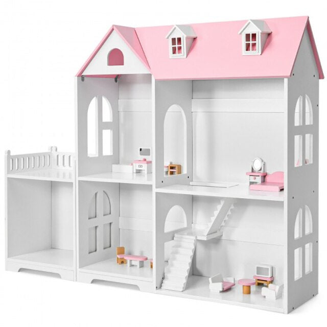 2-Tier Dollhouse Bookcase with Sufficient Storage Space