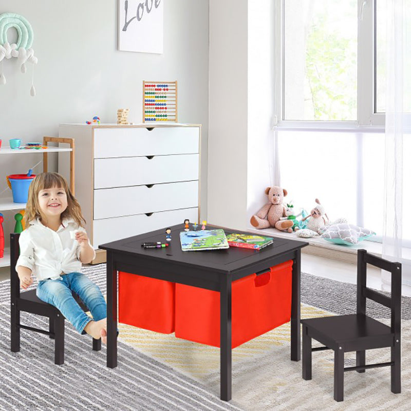 2-in-1 Kids Activity Table & 2 Chairs Set with Storage Building Block Table