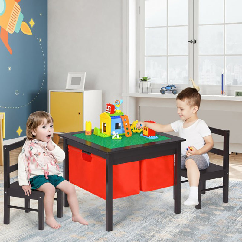 2-in-1 Kids Activity Table & 2 Chairs Set with Storage Building Block Table