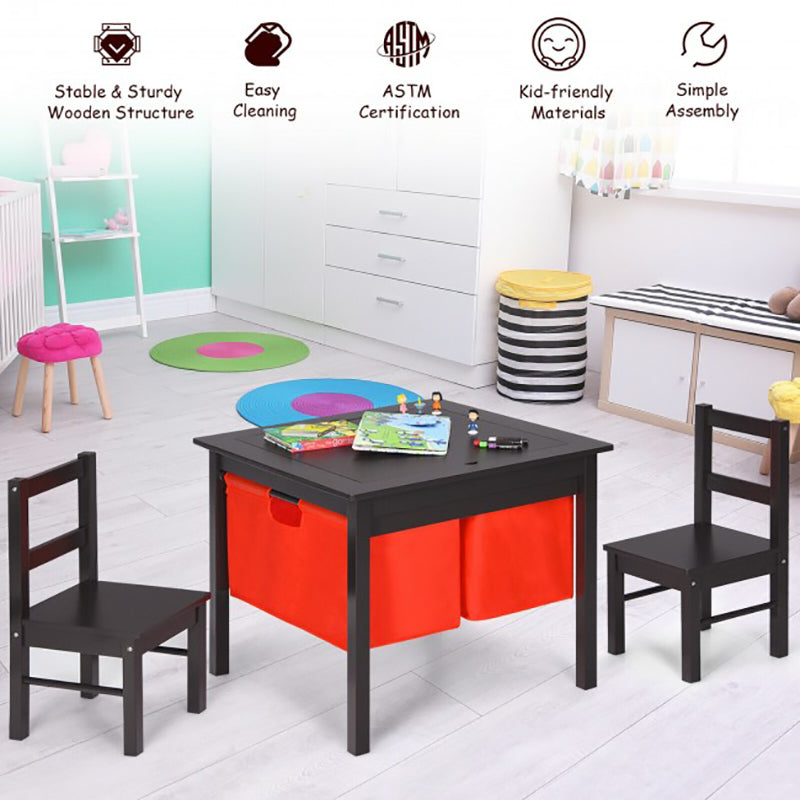 2-in-1 Kids Activity Table & 2 Chairs Set with Storage Building Block Table