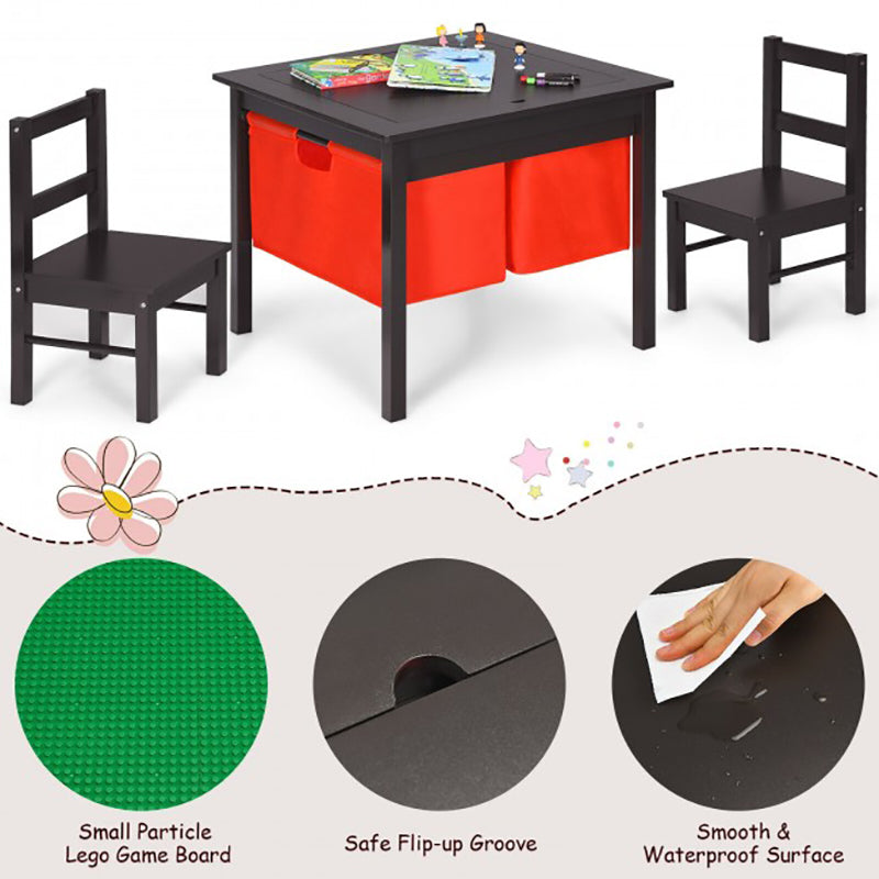 2-in-1 Kids Activity Table & 2 Chairs Set with Storage Building Block Table