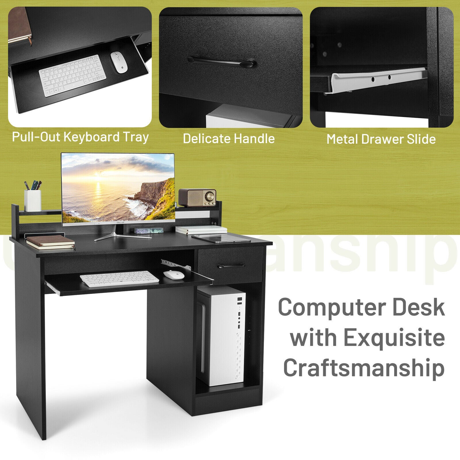 Computer & Laptop Table with Drawer & Keyboard Tray